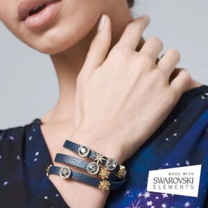 White House Black Market Leather Wrap Celestial Crystal Stars Bracelet